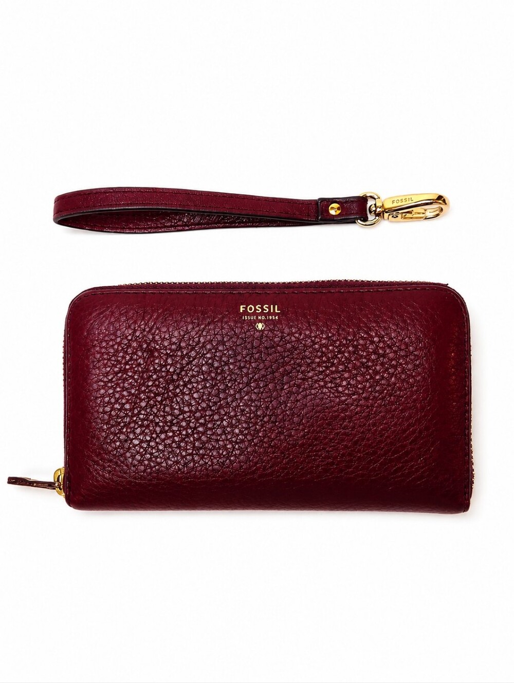 Fossil Wristlet Wallet Genuine Leather Pebbled Burgundy